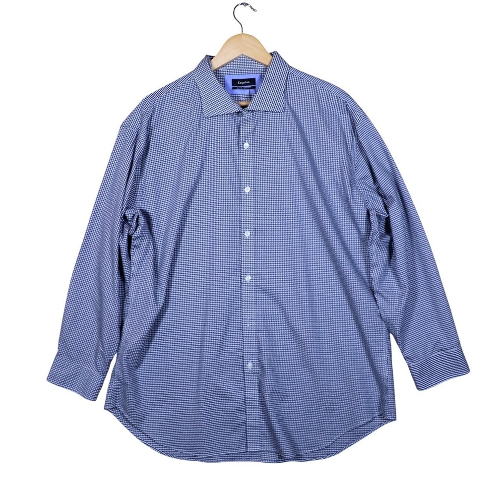 Esquire Slim Fit Non Iron Gingham Dress‎ Shirt Blue White Mens Size XXL 18-32/33